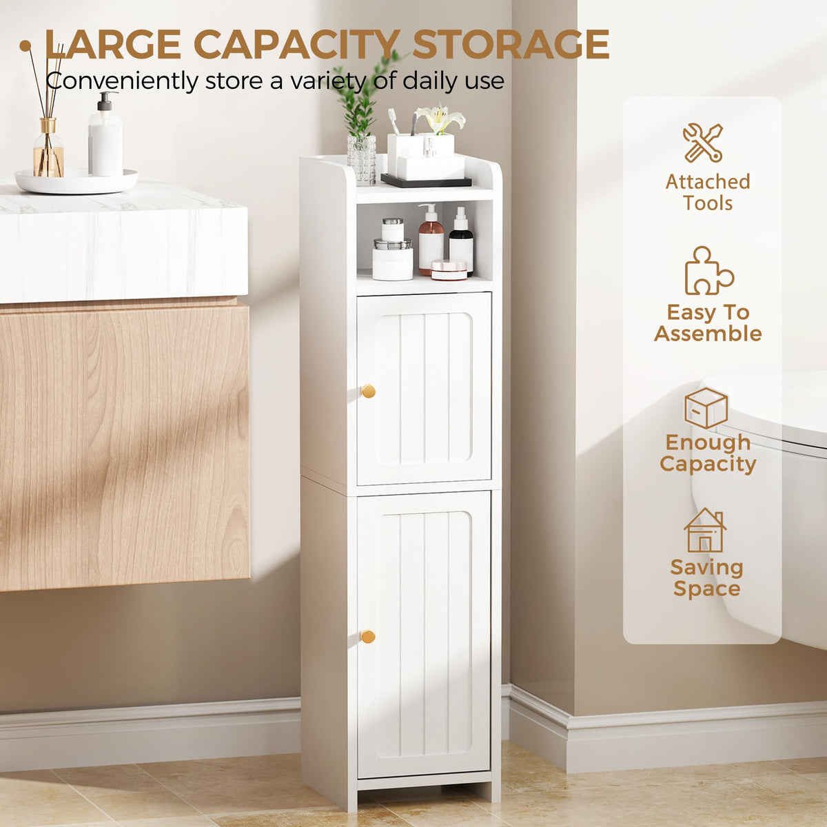 BEWISHOME two door cabinet hides clutter and keeps items tidy