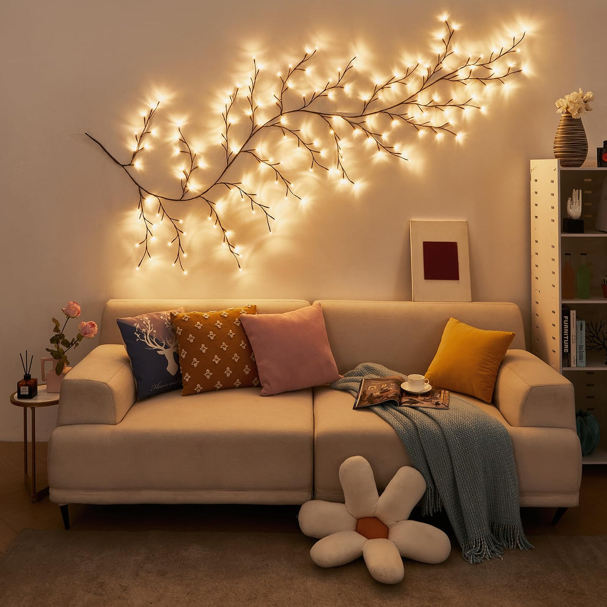 Bexdir willow vine lights draped on mantel for festive ambience