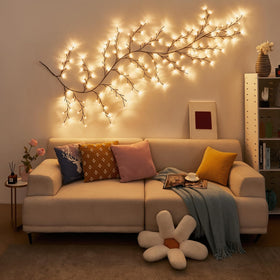 Bexdir willow vine lights draped on mantel for festive ambience