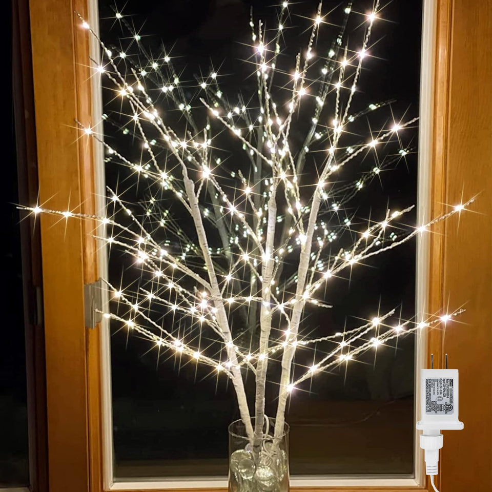 Bexdir Lighted Birch Branches 33in full view with vibrant twinkle LEDs for festive ambiance.