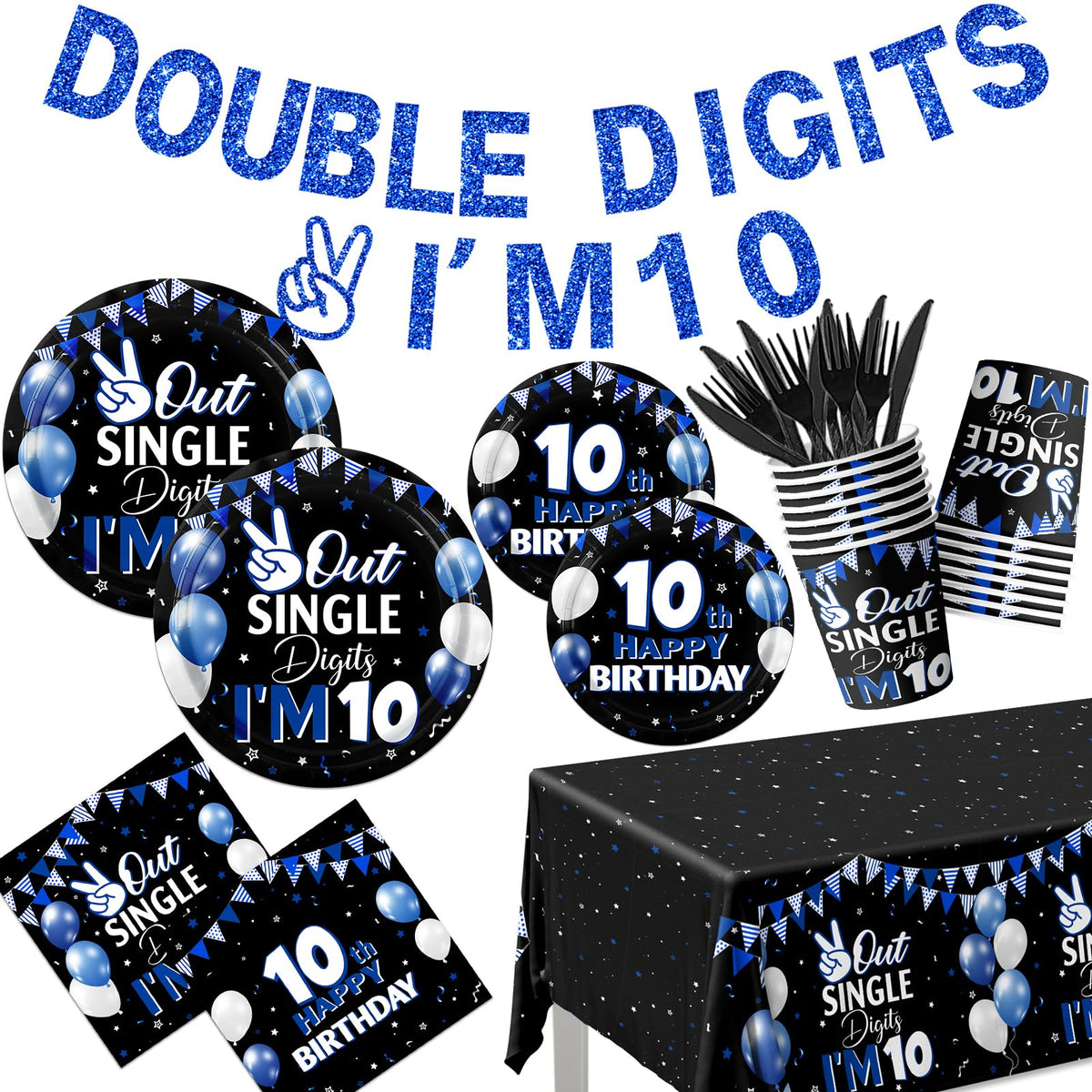 Bezkega double-digits banner I am 10 for a boy's party, adds a festive focal point.