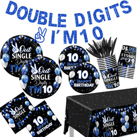 Bezkega double-digits banner I am 10 for a boy's party, adds a festive focal point.