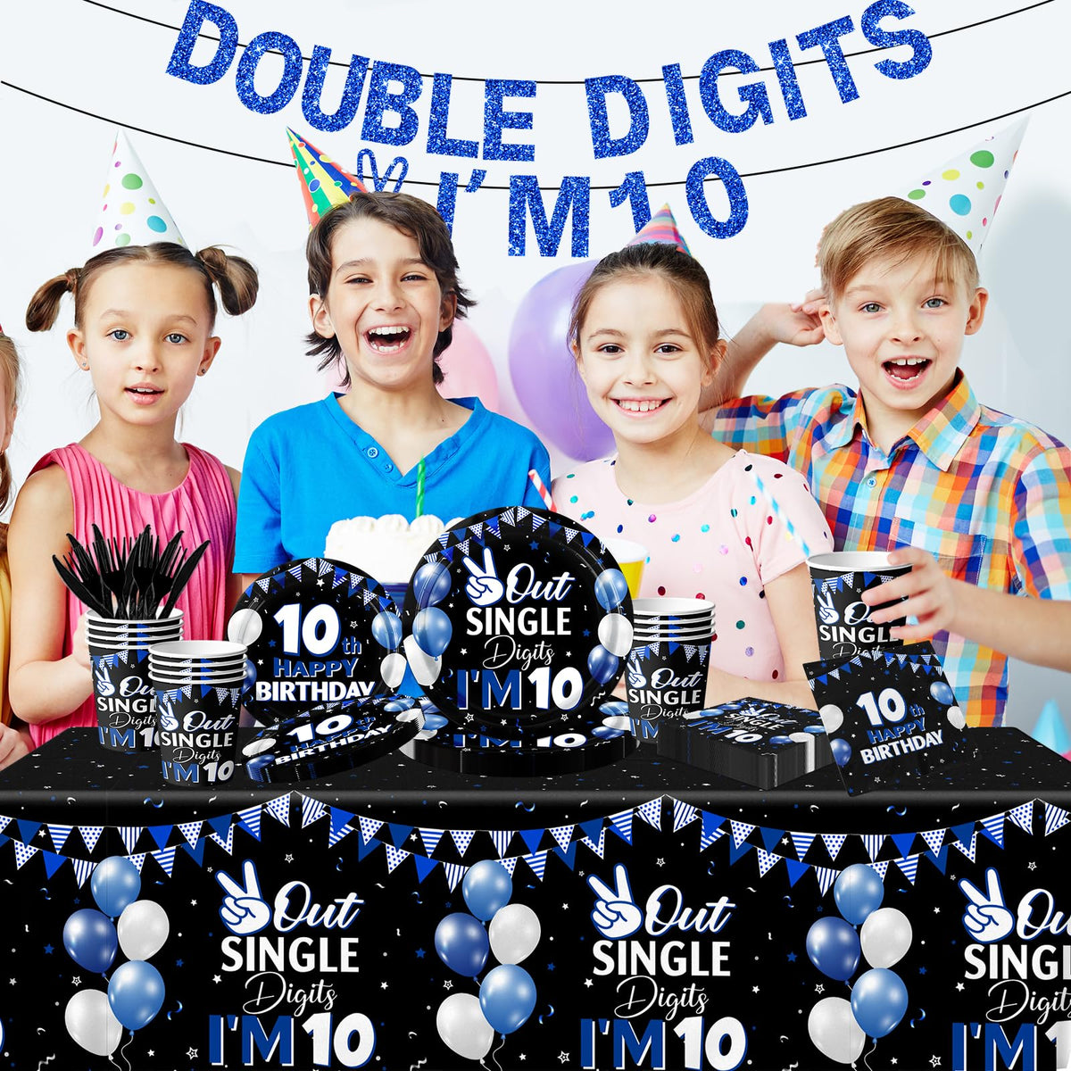 Bezkega nine-inch plates support easy serving for a 10th birthday party.