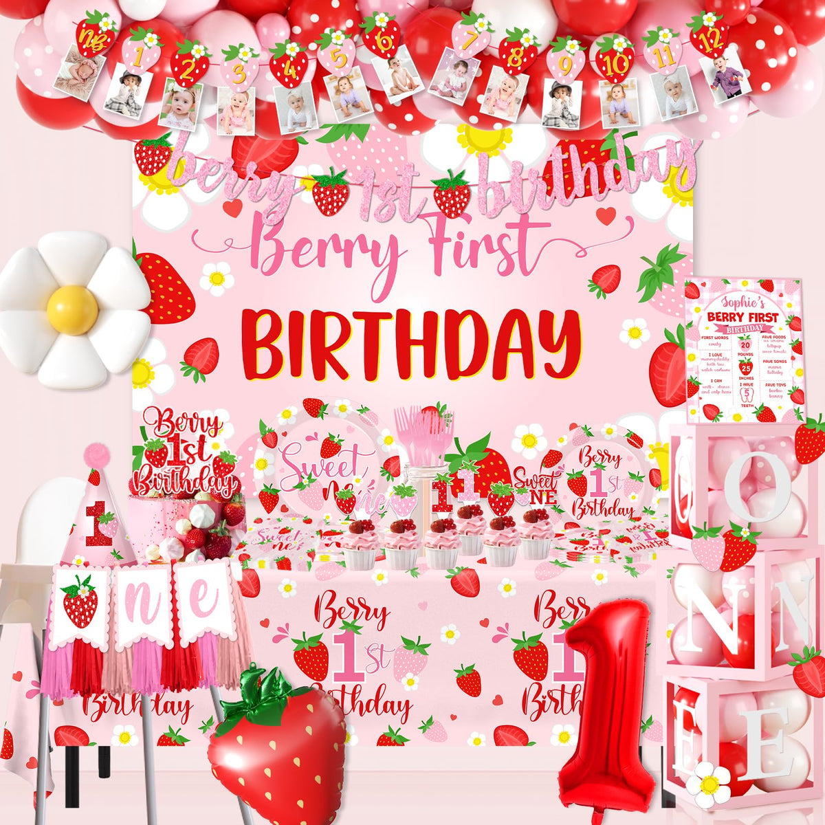 Bezkega berry first birthday plates provide sturdy, wipe-clean serving for guests.