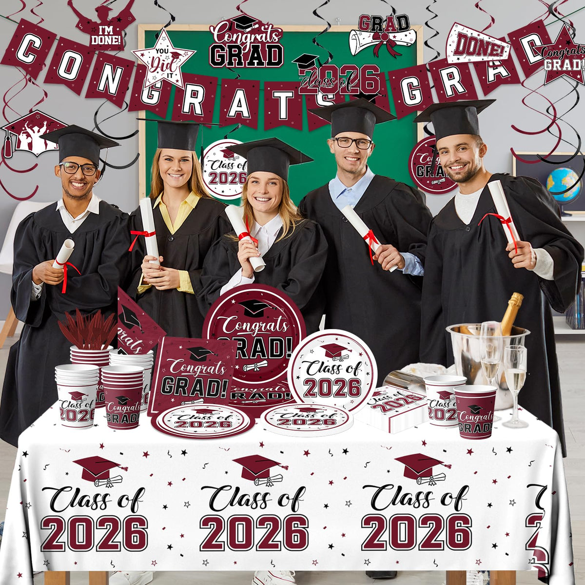 Bezkega graduation plates 9inch in maroon and white for sturdy meals.