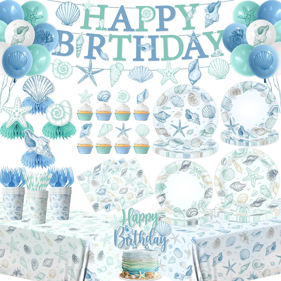 Bezkega seashell banner brightens coastal birthday mood and photos.