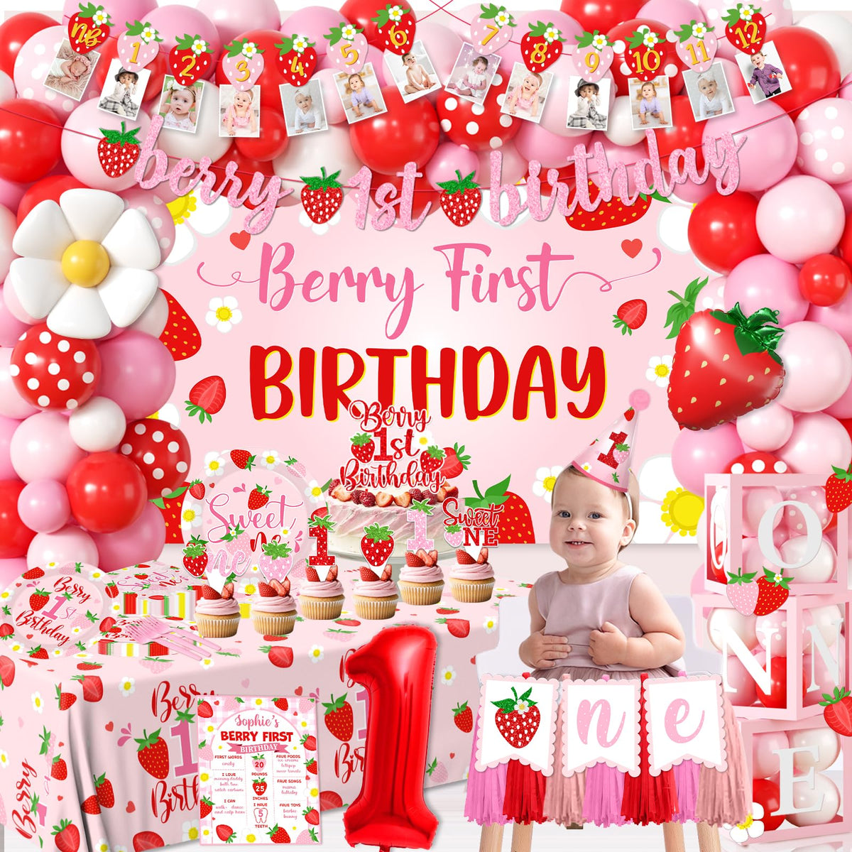 Bezkega strawberry backdrop creates a charming focal point for photos.