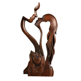 BGCOPPER wooden kissing couple ornament, front view, perfect for romantic decor.