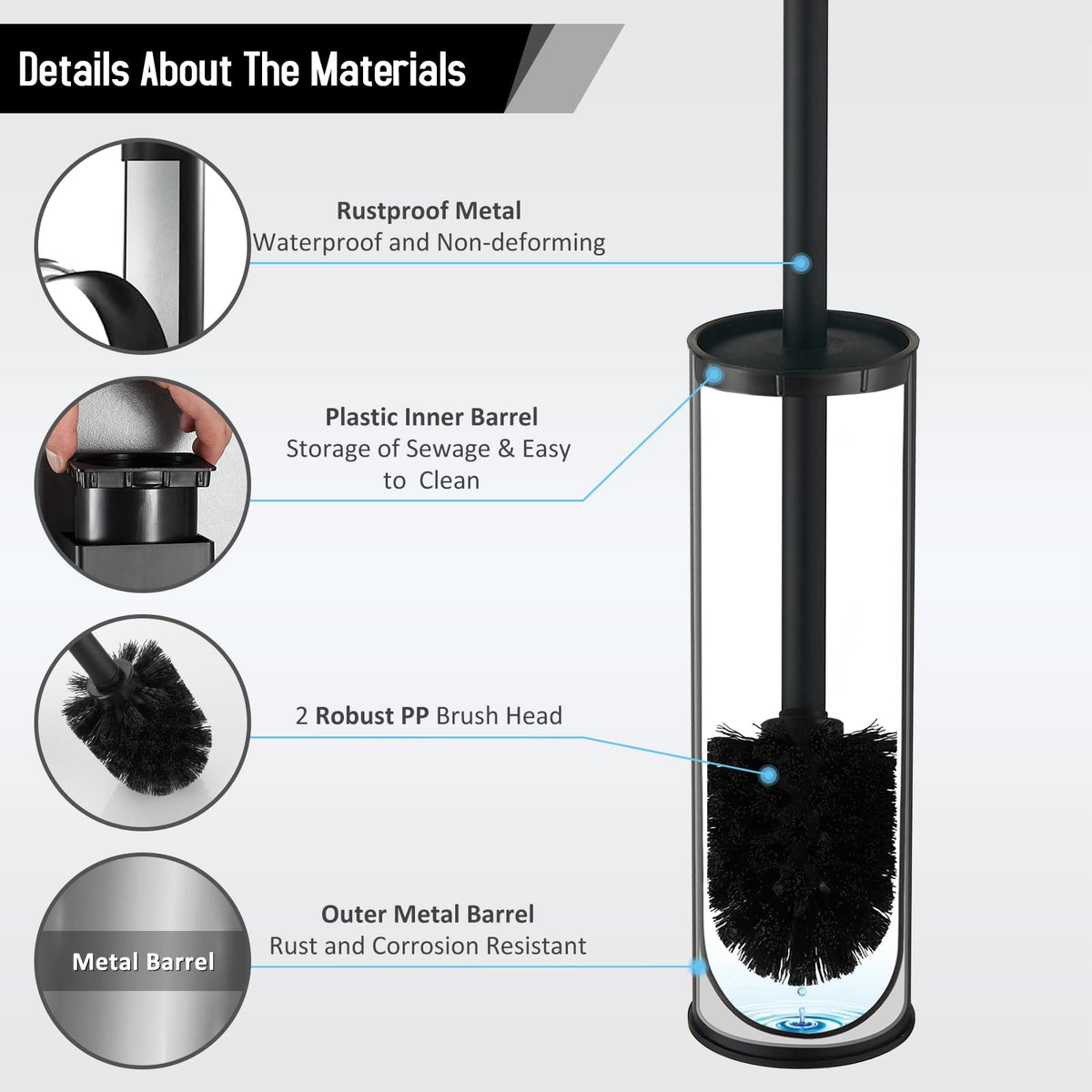 BGL black bristle heads resist dirt for long-lasting cleaning.