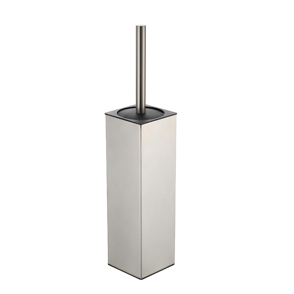 BGL brushed nickel freestanding toilet brush and holder seen from the side for a neat bathroom look.