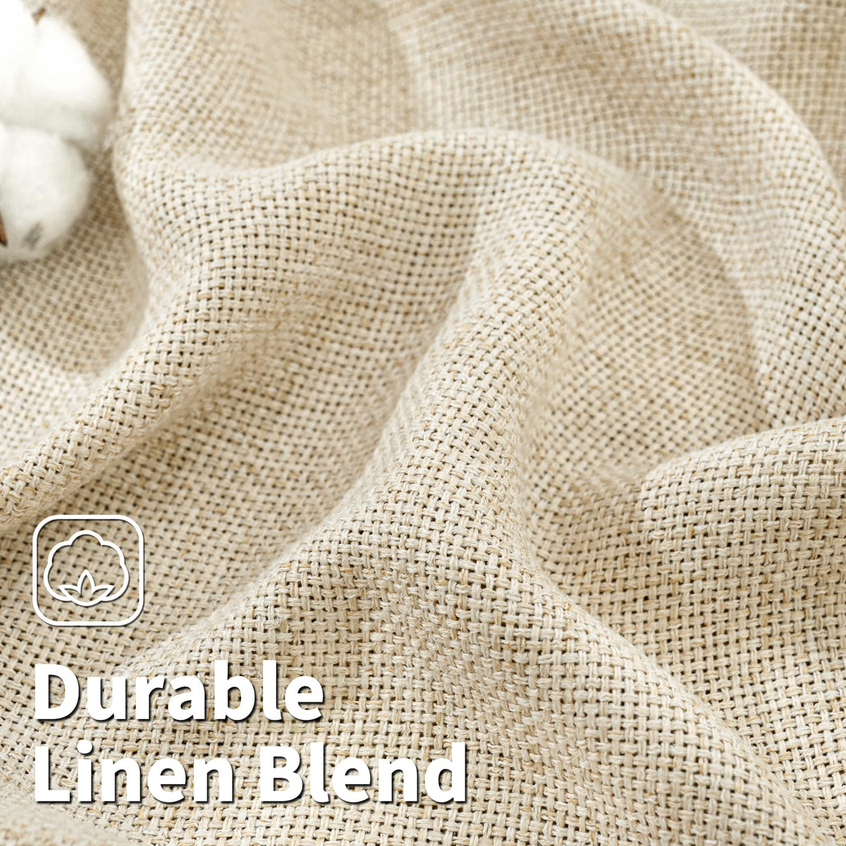 BGment beige linen curtain with eight silver grommets for easy rod mounting.