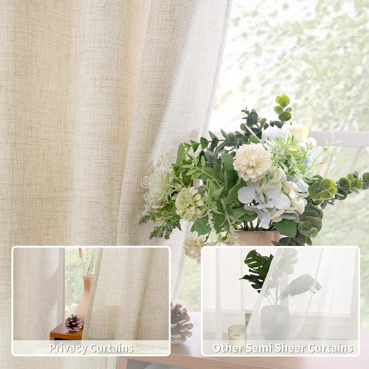 BGment beige linen curtains provide privacy while letting daylight through.