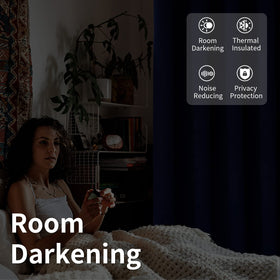 BGment blackout curtain in navy blocks light for naps or night shifts.