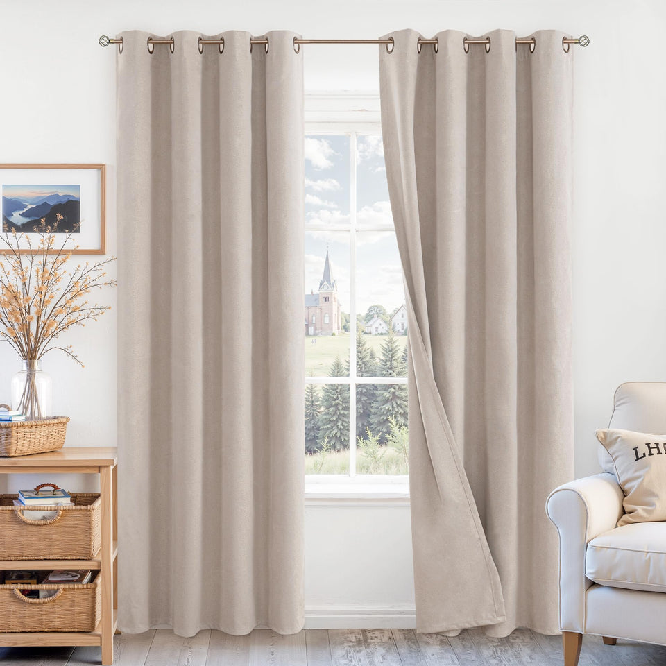 BGment blackout curtains installed in window for bedroom privacy with two panels