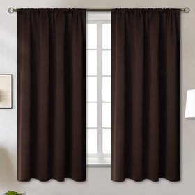 BGment brown blackout curtains with rod-pocket closeup for privacy and light control.