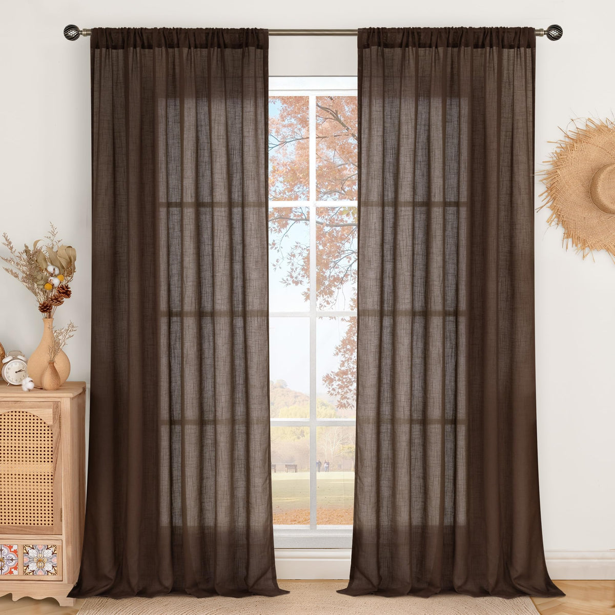 BGment brown linen curtains 84-inch panel with natural texture and soft drape for living spaces.
