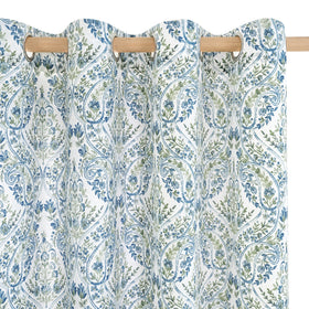 BGment Floral Paisley curtains in navy filter sunlight while preserving outdoor views.