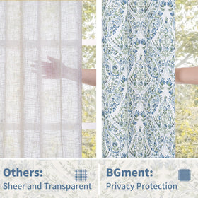BGment curtains styled in a bright living room for a boho look.