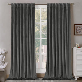 BGment grey velvet curtains with back tabs and rod pocket for easy hanging.