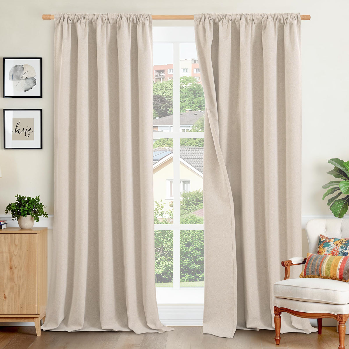 BGment linen blackout curtains front view showing room-darkening panels.