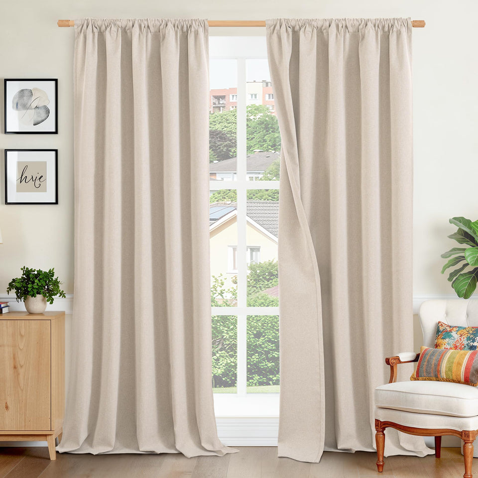 BGment linen blackout curtains front view showing room-darkening panels.