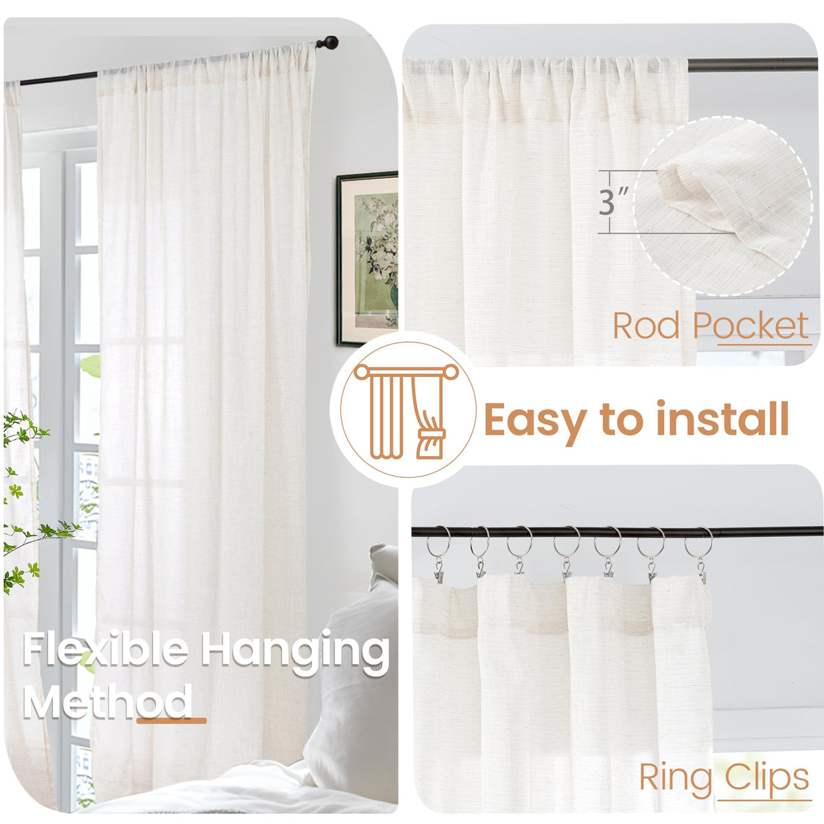 BGment linen curtains living room ambience offers rustic charm with gentle light.