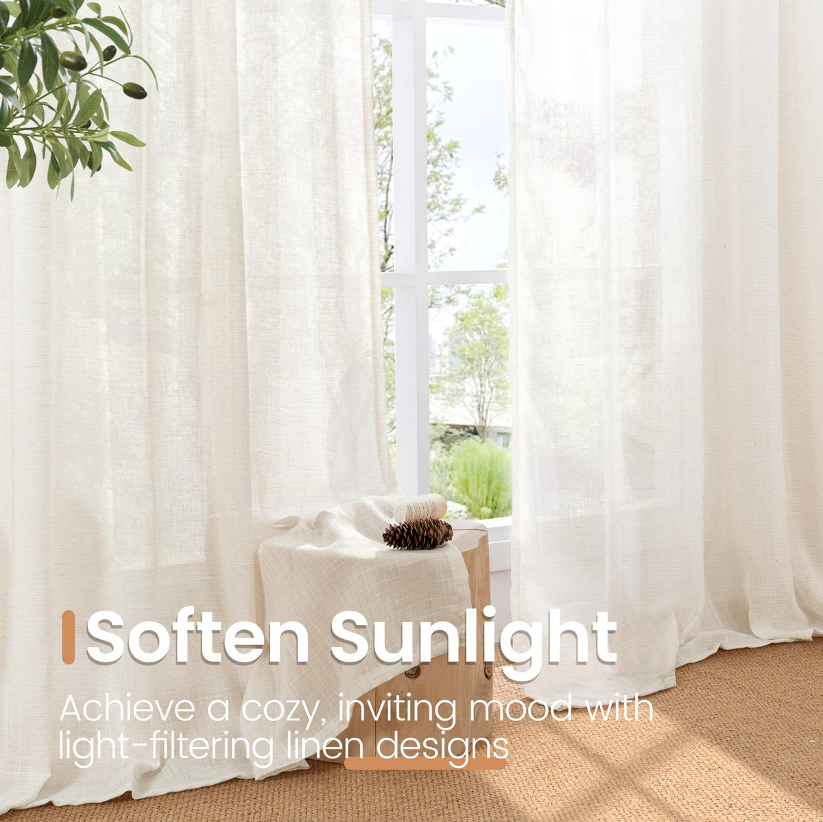 BGment linen curtains two-panel set with rod-pocket header for easy hanging.