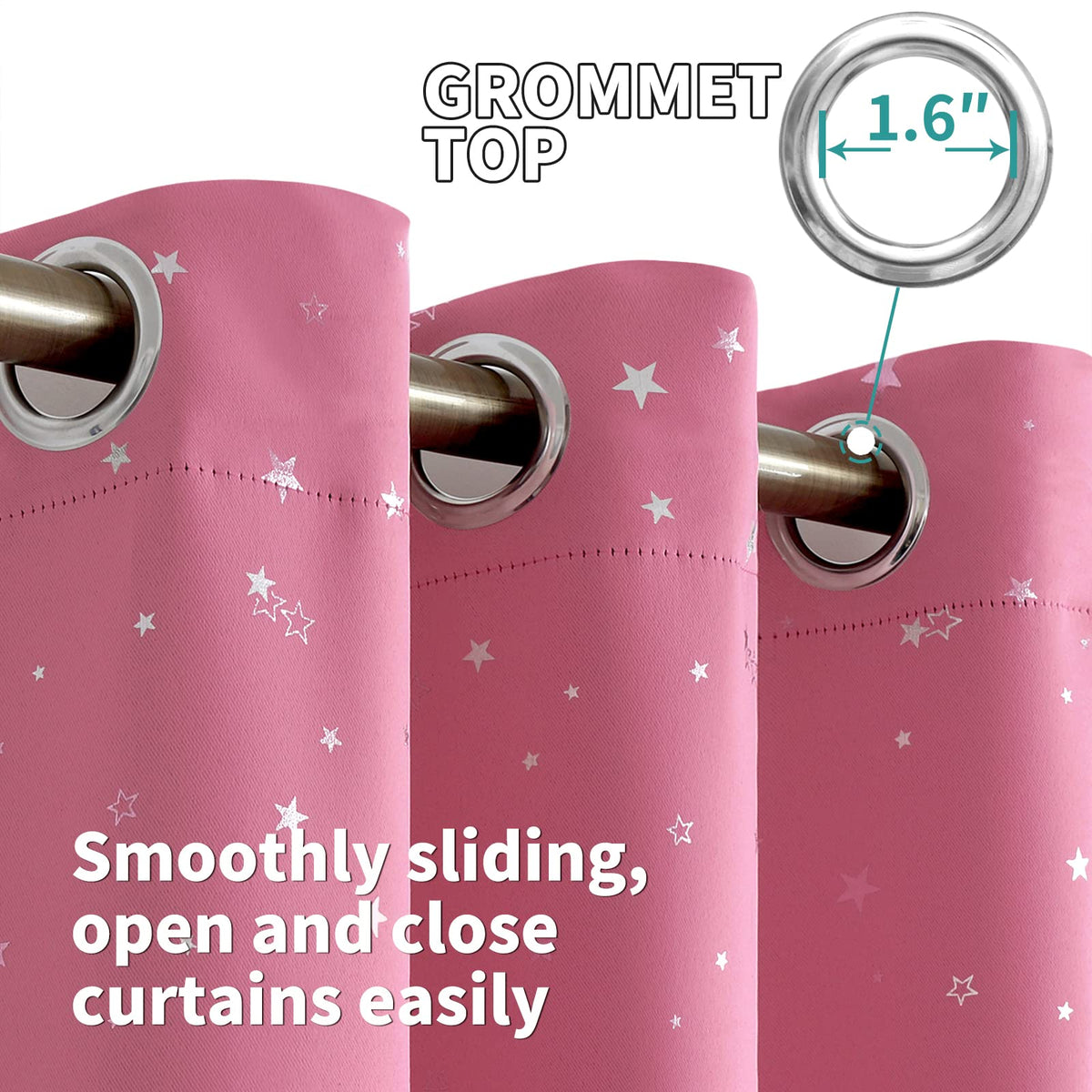 BGment Pink Star Curtains grommets provide easy hanging and smooth sliding
