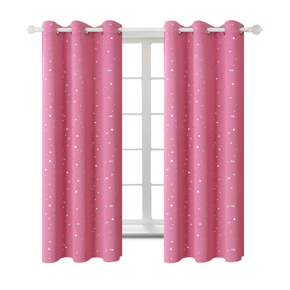 BGment Pink Star Curtains panel 1 showcases shimmering stars for kids’ room
