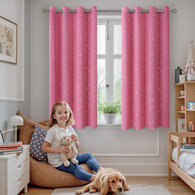 BGment Pink Star Curtains panel 2 diffuses soft light in a cozy setting