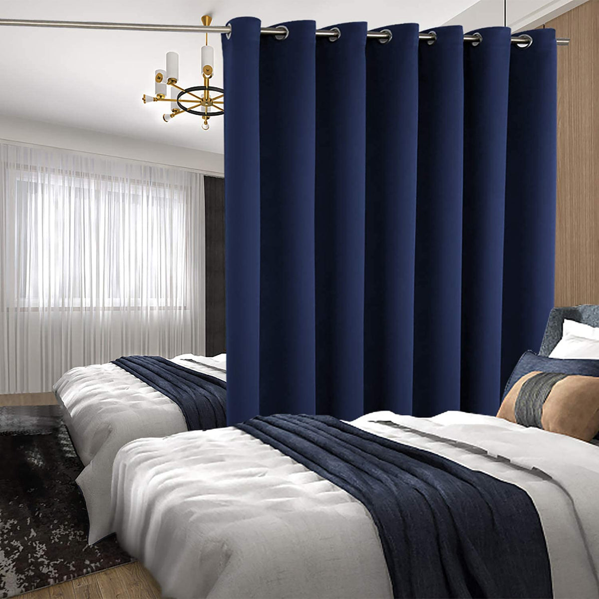 BGment room-divider panel in navy creates quick private space in shared rooms.