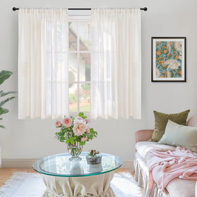 BGment short curtains with light-filtering weave diffuse sunlight in kitchen or dining nook.