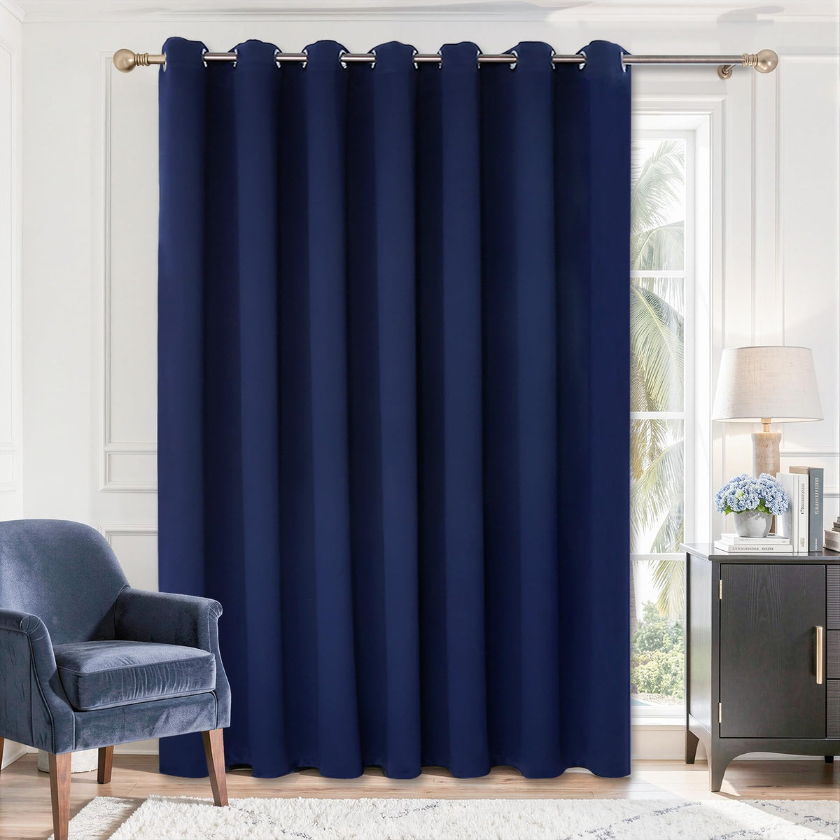 BGment sliding door curtain 100-inch wide in navy provides private space and light control.