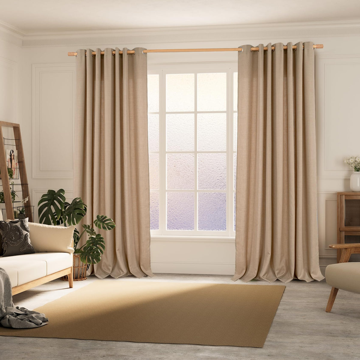 BGment tan curtain panel highlights bamboo-inspired weave and rustic texture.
