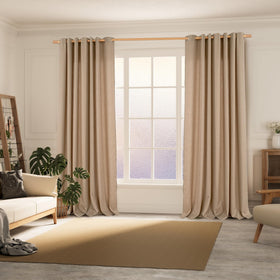 BGment tan curtain panel highlights bamboo-inspired weave and rustic texture.