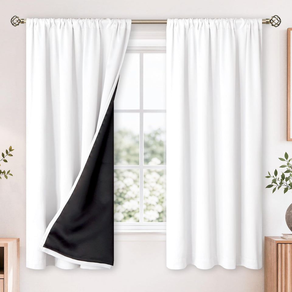 BGment white blackout curtains, 63-inch long, ideal for a restful bedroom.