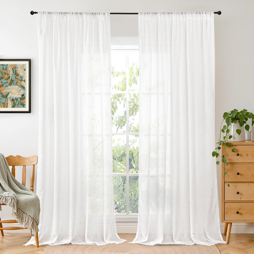 BGment white linen curtains in living room filter natural light for a warm ambiance