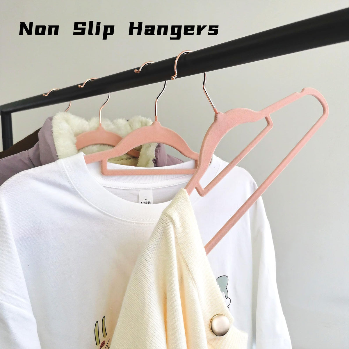 BGRQRIQ pink velvet hanger slim profile saves closet space.