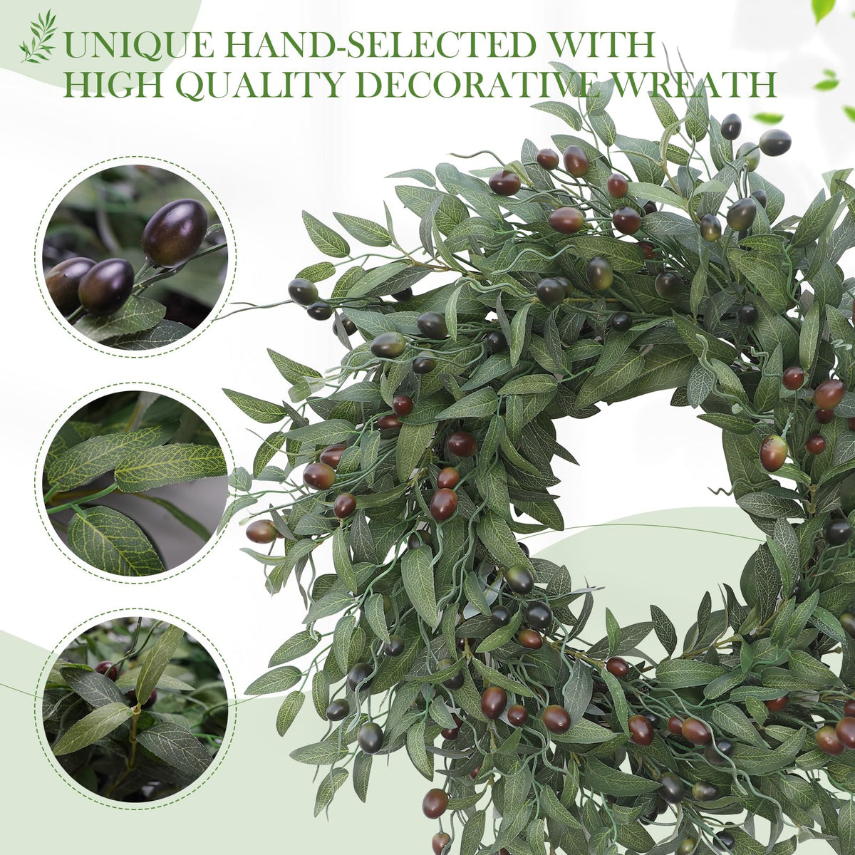 BHHDA Olive Wreath with fruit accents for seasonal decoration.