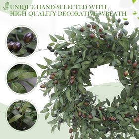 BHHDA Olive Wreath with fruit accents for seasonal decoration.