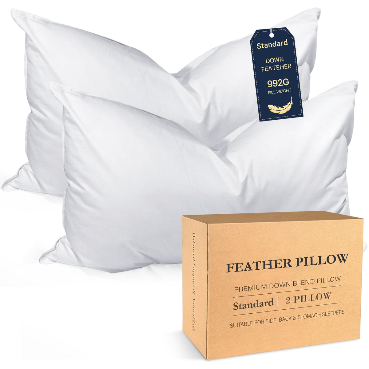 BHZ Down Feather Pillow close-up shows soft-touch fabric for cozy sleep