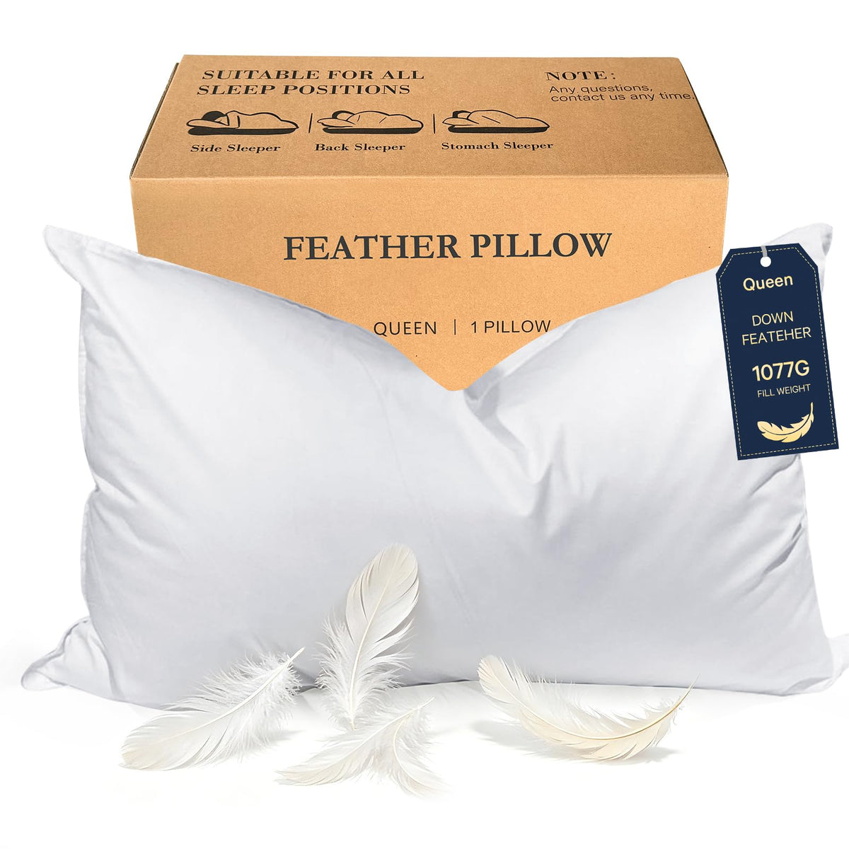 BHZ goose down pillow queen cover shows premium loft for restful sleep.