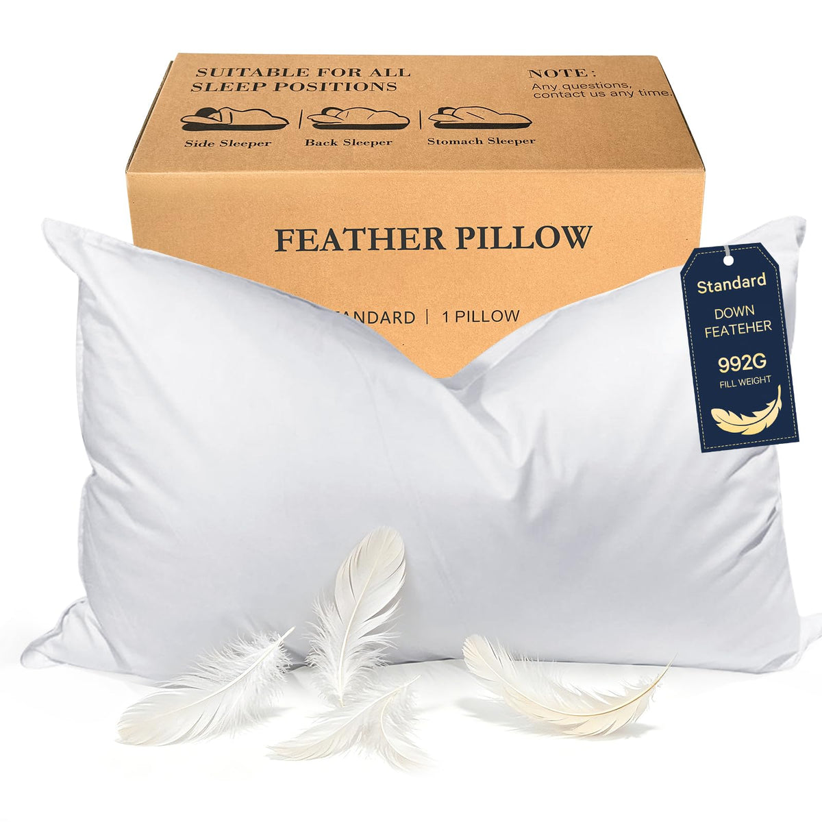 BHZ goose down pillow standard-queen front view with premium loft and lasting support
