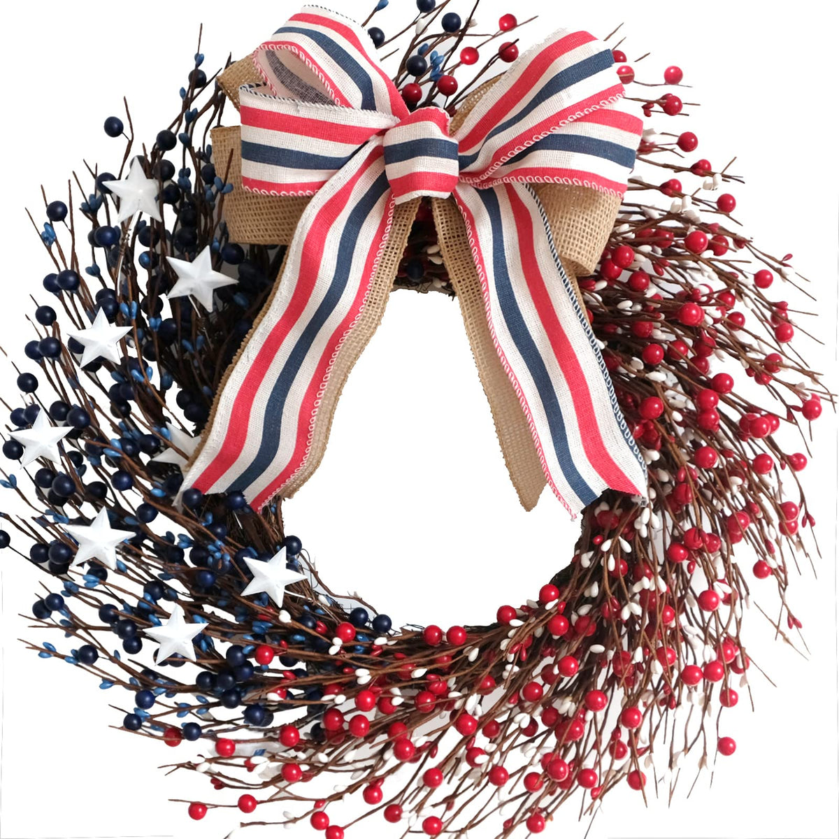 Bibelot 18-inch patriotic berries wreath for front door decor and curb appeal.