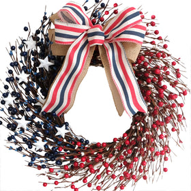 Bibelot 18-inch patriotic berries wreath for front door decor and curb appeal.