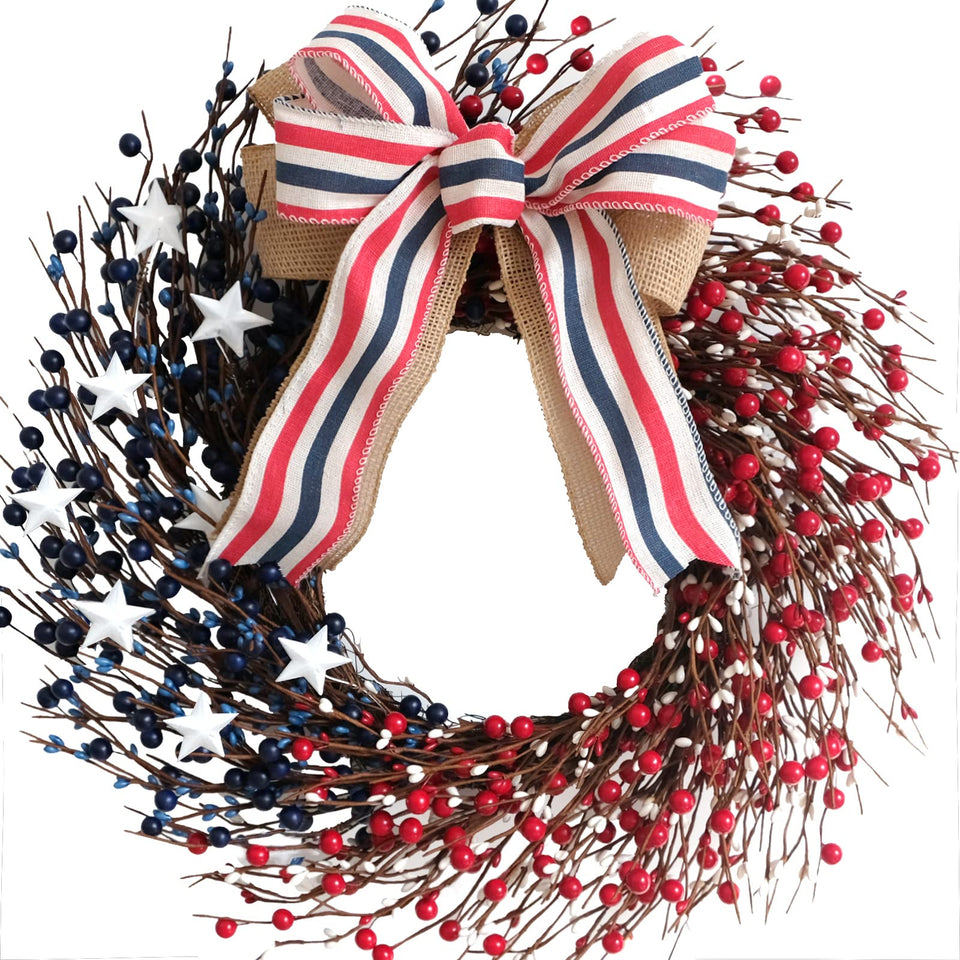 Bibelot 18-inch patriotic berries wreath for front door decor and curb appeal.