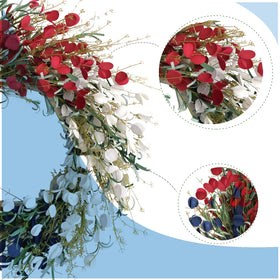 Bibelot 4th of July red white blue wreath brightens any doorway.
