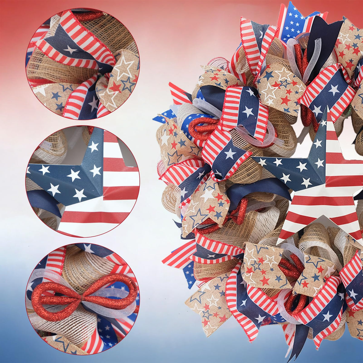 Bibelot American flag color ribbon wreath with festive hues for holidays
