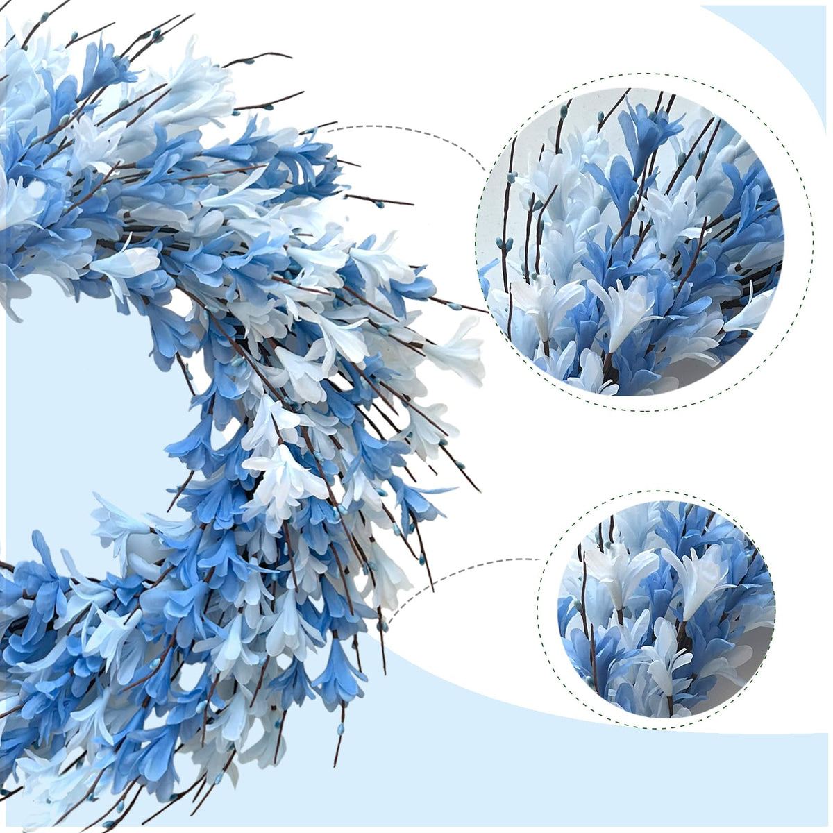 Bibelot artificial forsythia wreath close-up silk blooms lifelike look