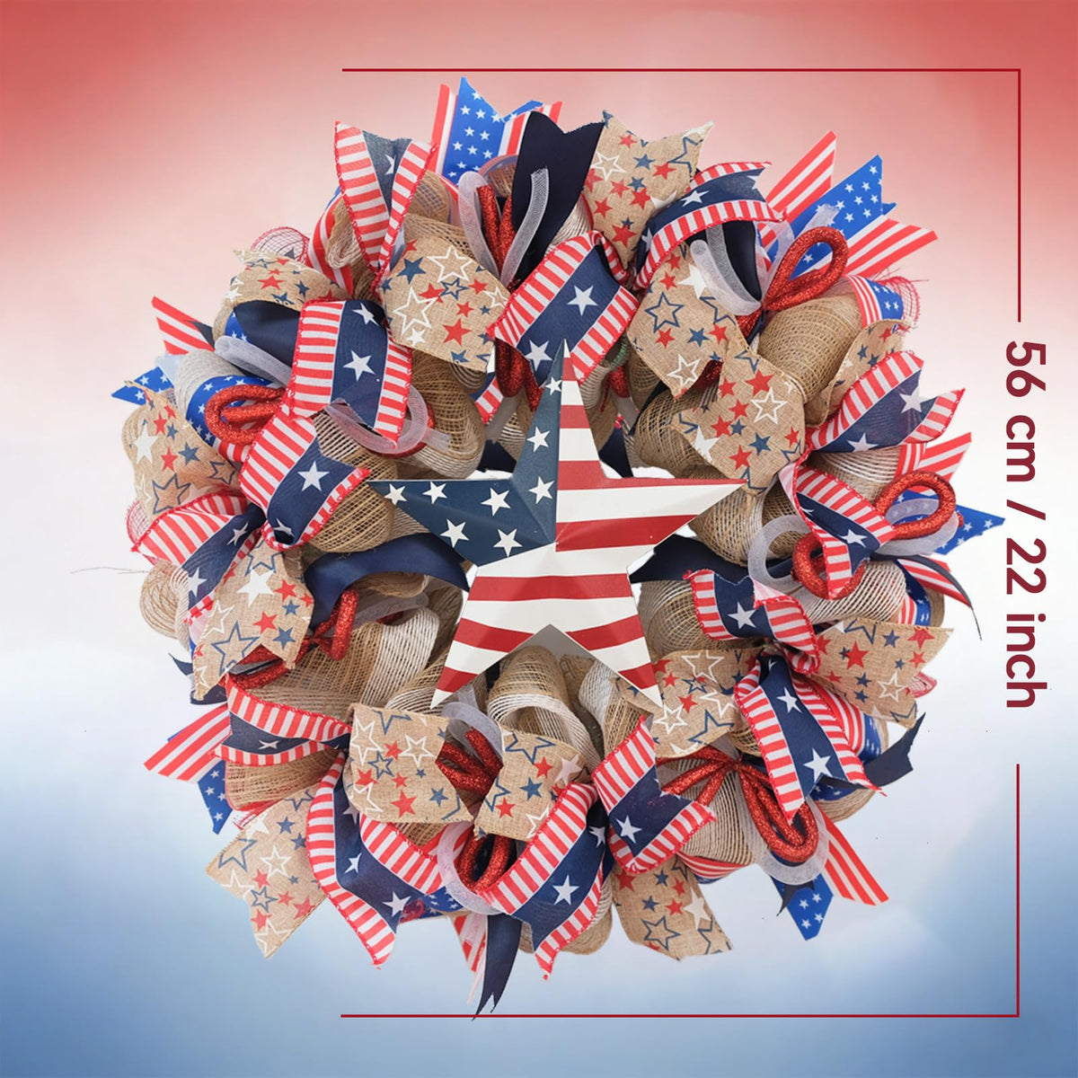 Bibelot Deco mesh burlap stars wreath adds texture and fullness